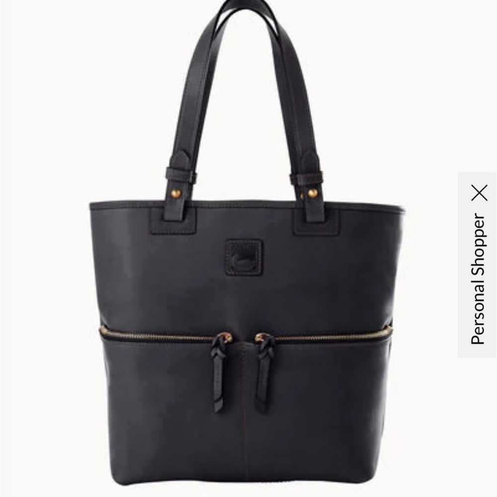 Dooney & Bourke Black Leather Tote with Gold Accents